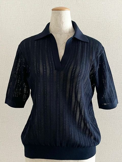 レース柄スキッパー（ネイビー）｜ユナヒカ