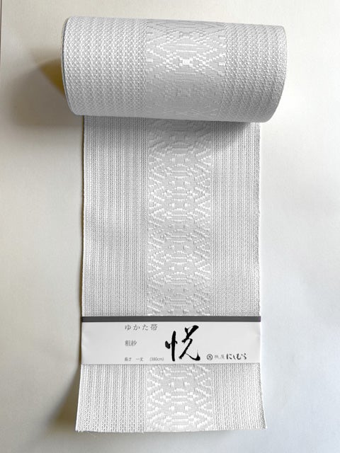 ゆかた帯「悦」粗紗半幅博多織 白共｜ユナヒカの浴衣